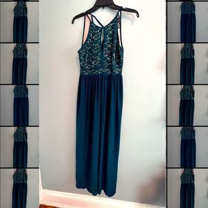 Nightway Womens Lace Top Sequin Evening Formal Wedding Emeral Dress